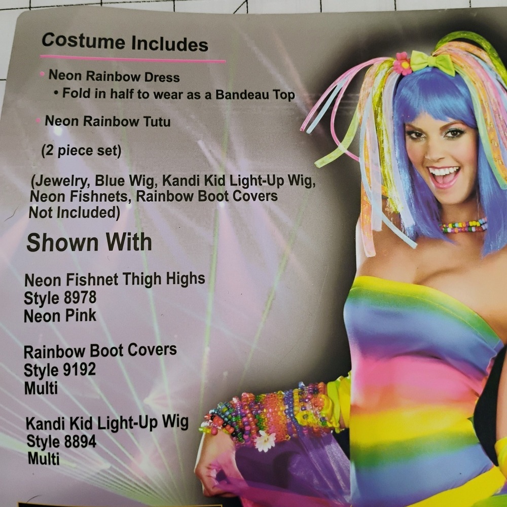 Adult HALLOWEEN Costume KANDI KID Medium DREAMGIRL 2 Piece Rainbow Colors - Picture 6 of 11